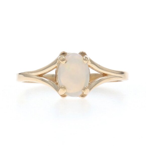 Yellow Gold Australian Opal Solitaire Ring - 14k Oval Cabochon .36ct